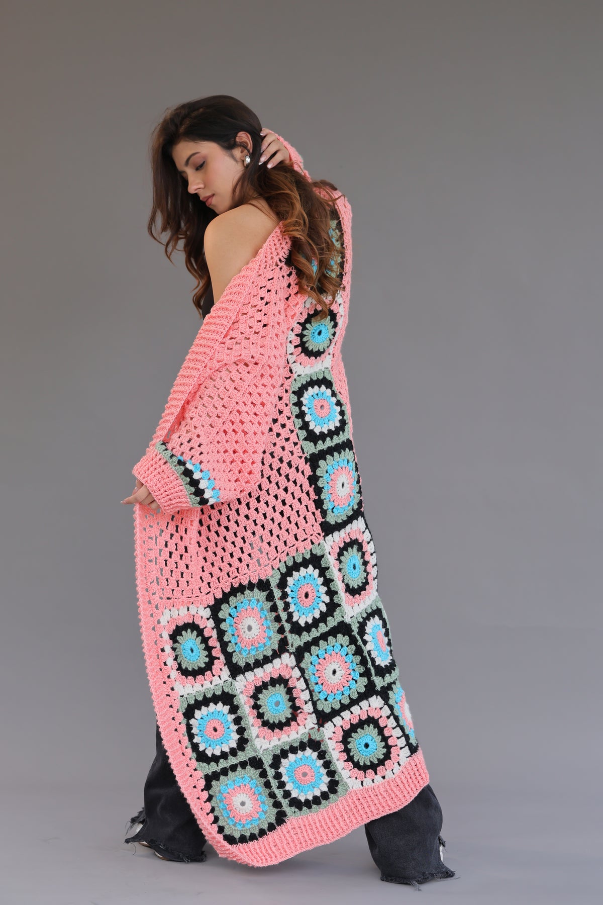 Coral Courtyard Crochet Cape