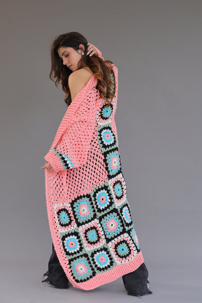 Coral Courtyard Crochet Cape