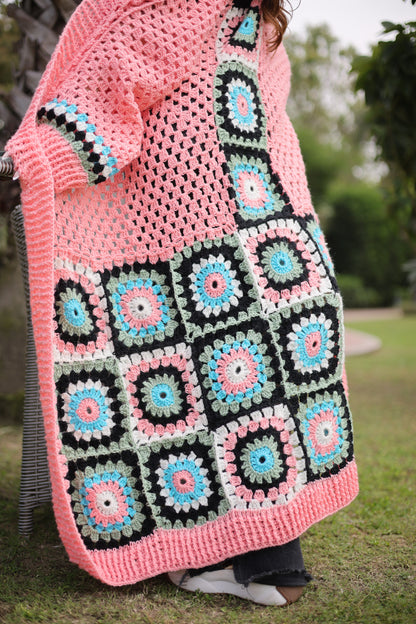 Coral Courtyard Crochet Cape