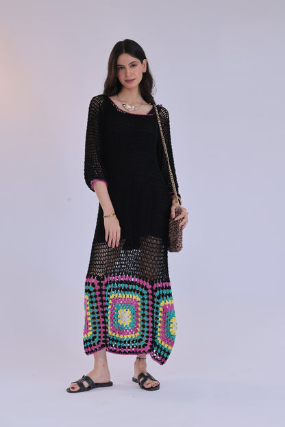 Black Mandala Crochet Dress