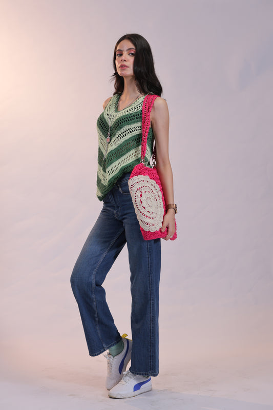 Sage Chevron Crochet Top