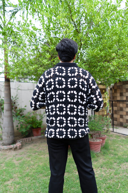 Black & White Grid Crochet Shirt