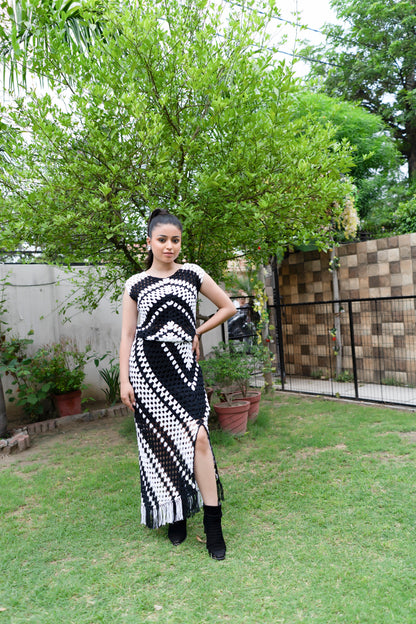 Black & White Diamond Motif Crochet Dress