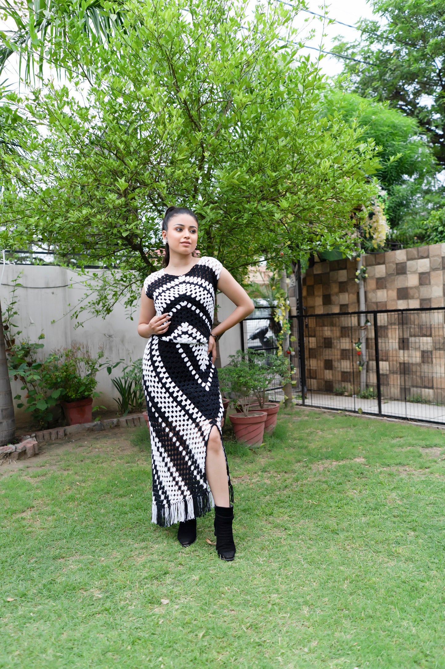 Black & White Diamond Motif Crochet Dress