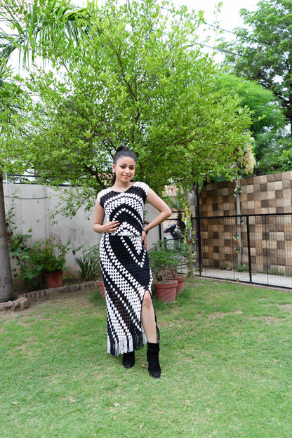 Black & White Diamond Motif Crochet Dress