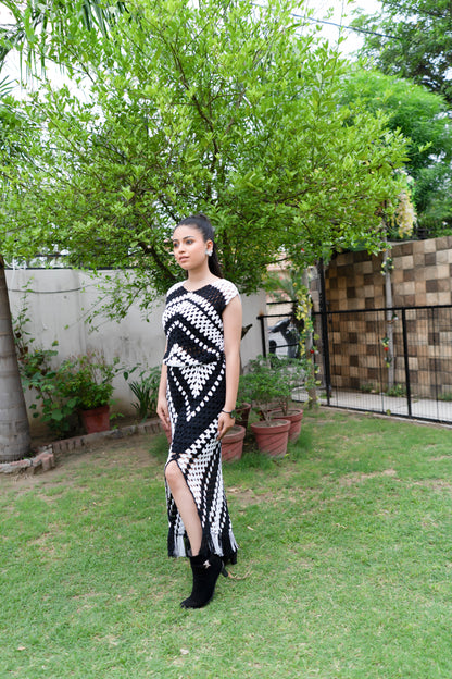 Black & White Diamond Motif Crochet Dress