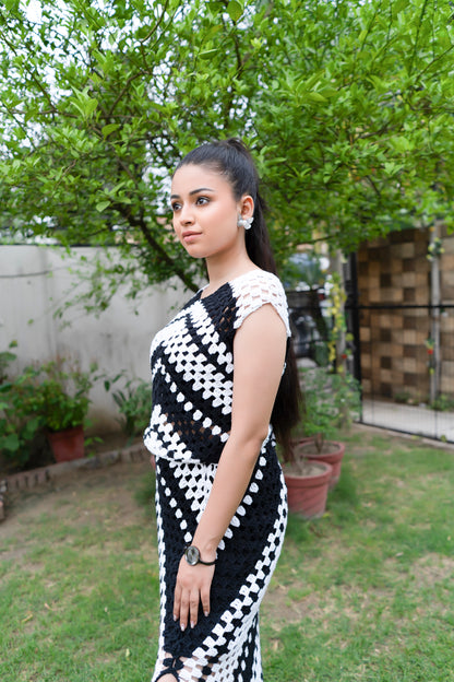 Black & White Diamond Motif Crochet Dress