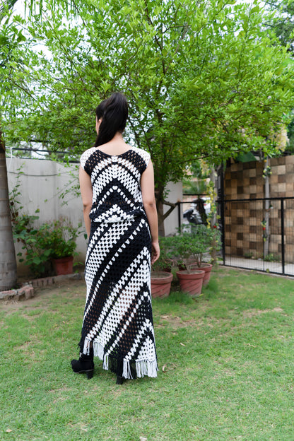 Black & White Diamond Motif Crochet Dress