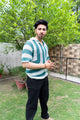 Teal & White Striped Handmade Crochet Shirt