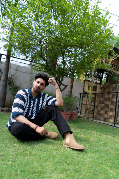 Navy & White Striped Handmade Crochet Shirt