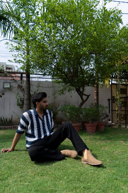 Navy & White Striped Handmade Crochet Shirt