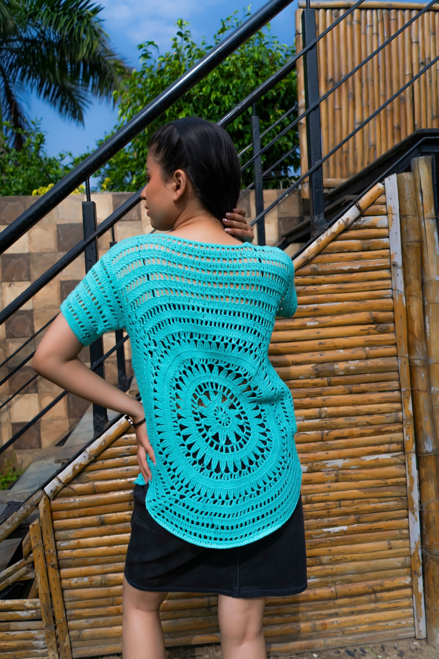 Turquoise Circular Motif Handmade Crochet Top