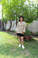 Cream Sunburst Motif Button-Down Cardigan