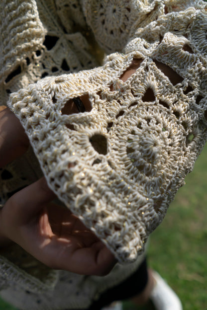 Cream Sunburst Motif Button-Down Cardigan