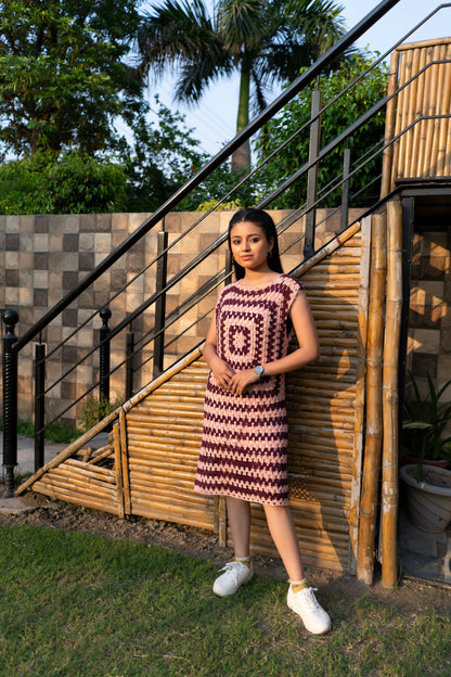 Candy Pink Granny Square Handmade Dress