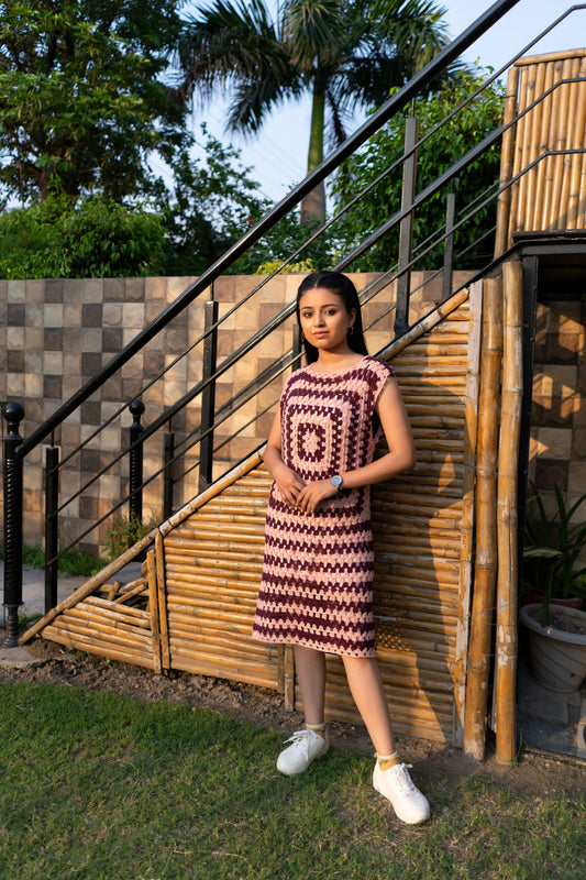 Candy Pink Granny Square Handmade Dress
