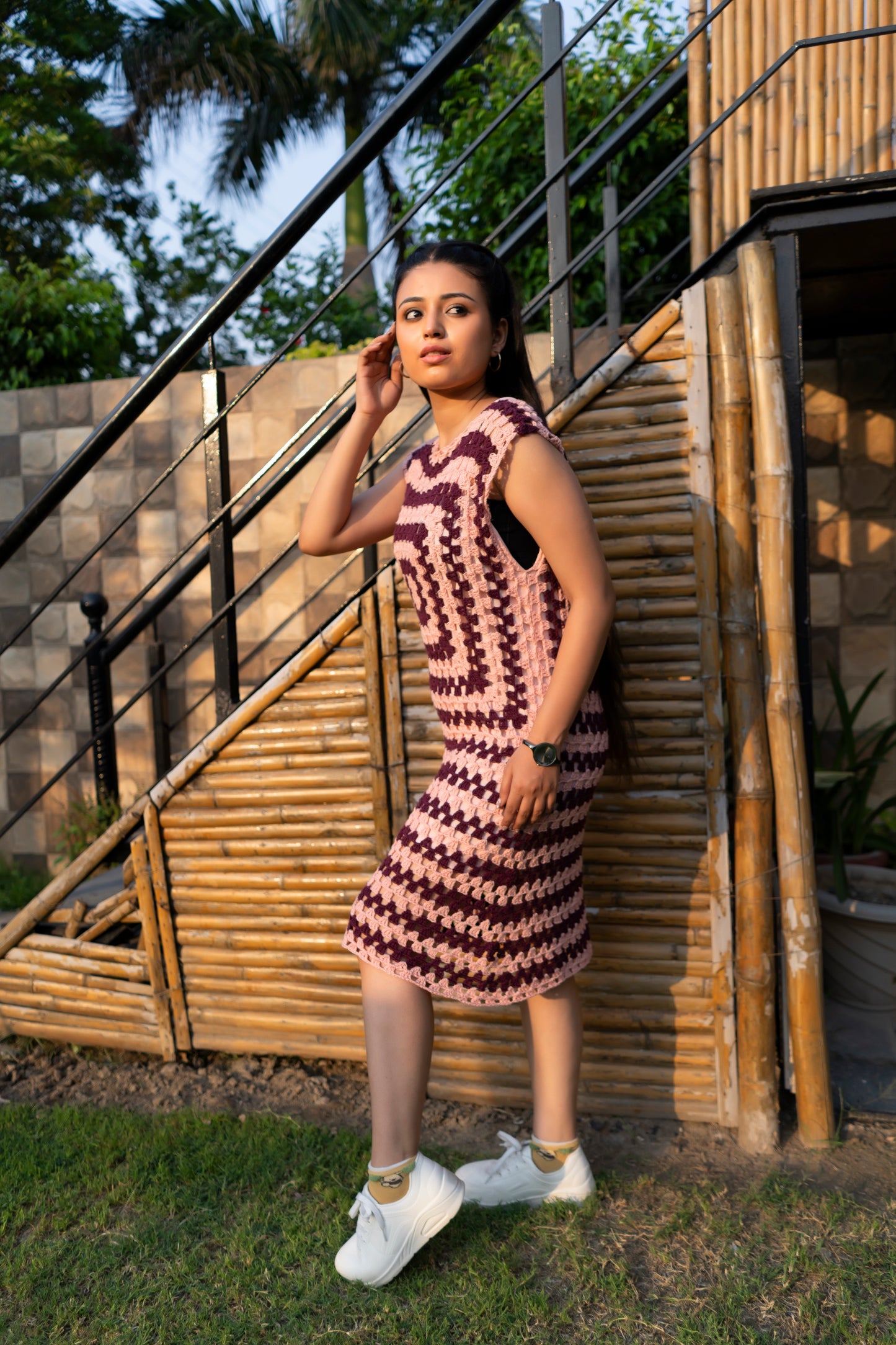 Candy Pink Granny Square Handmade Dress