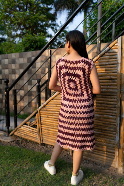 Candy Pink Granny Square Handmade Dress