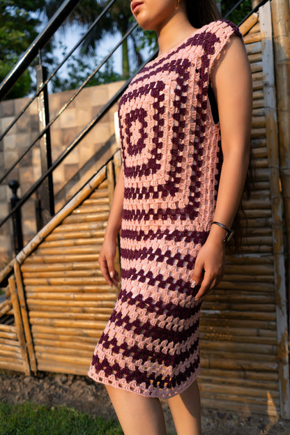 Candy Pink Granny Square Handmade Dress