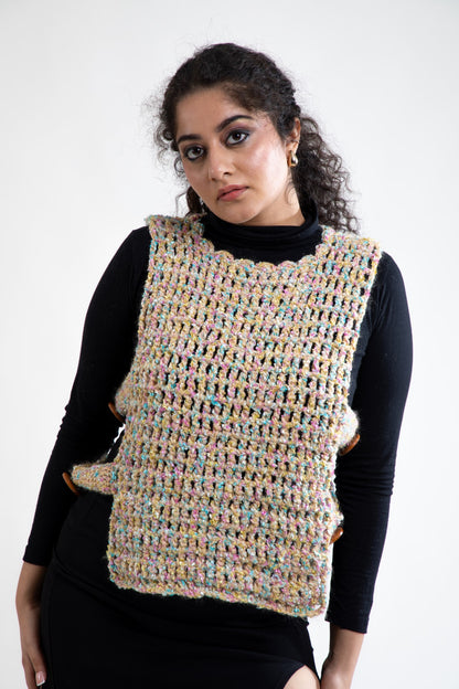 Multicolor Crochet Vest with Side Buttons