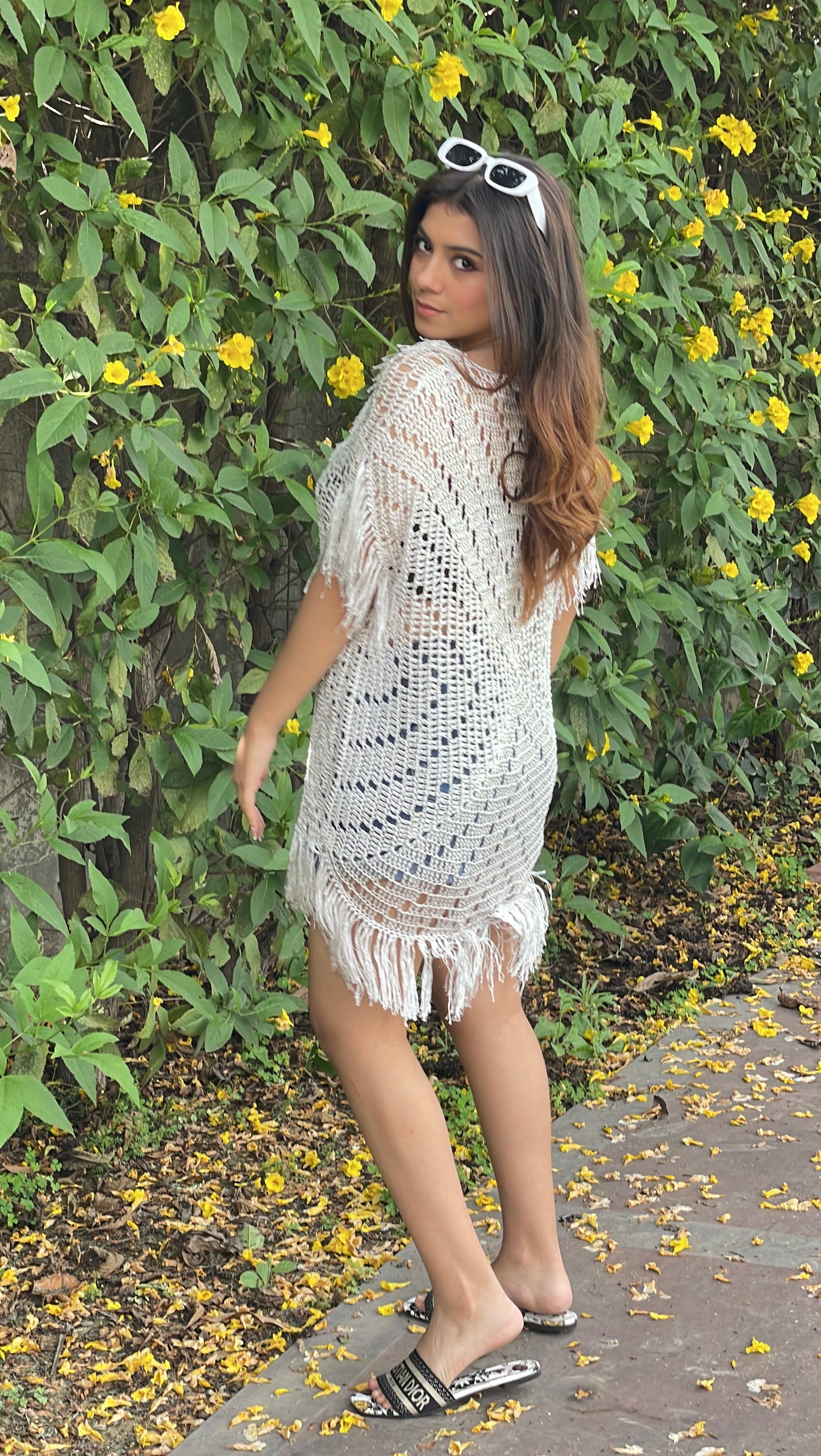 Ivory Fringe Crochet Dress