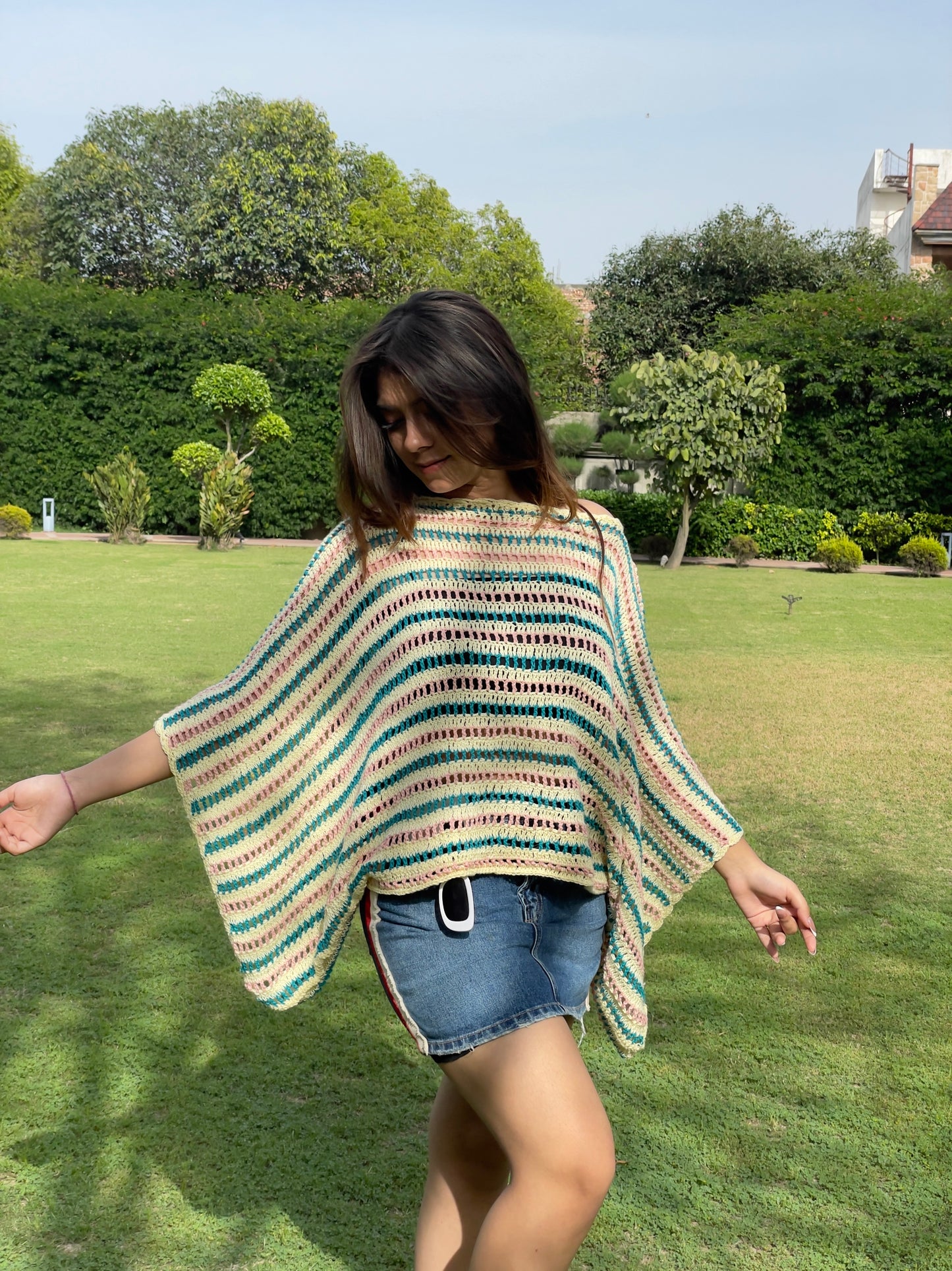 Aqua Candy Stripe Crochet Top