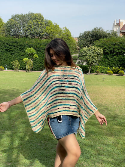 Aqua Candy Stripe Crochet Top