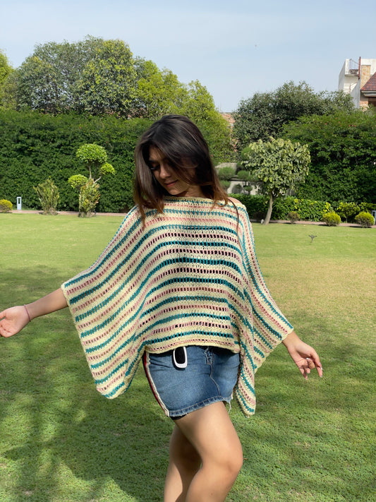 Aqua Candy Stripe Crochet Top