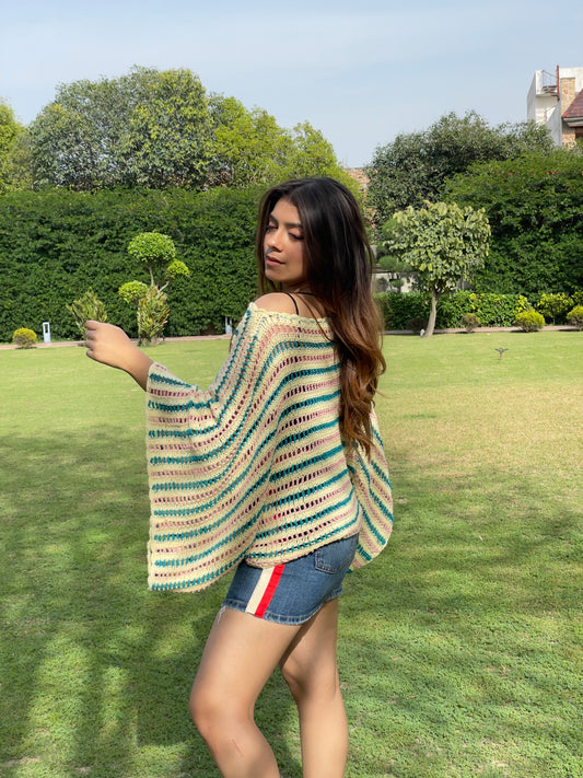 Aqua Candy Stripe Crochet Top