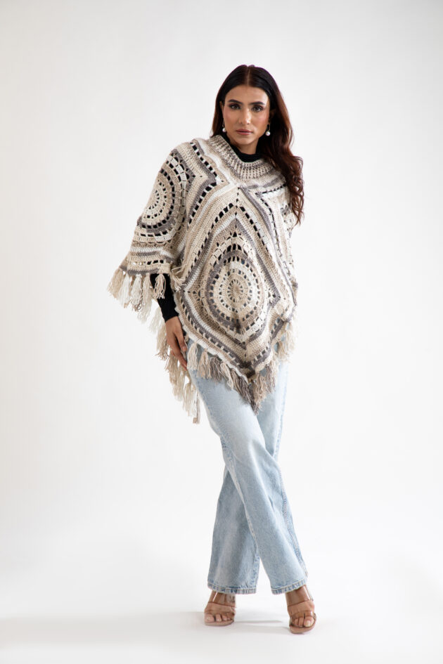 Desert Mirage Crochet Poncho - Image 4