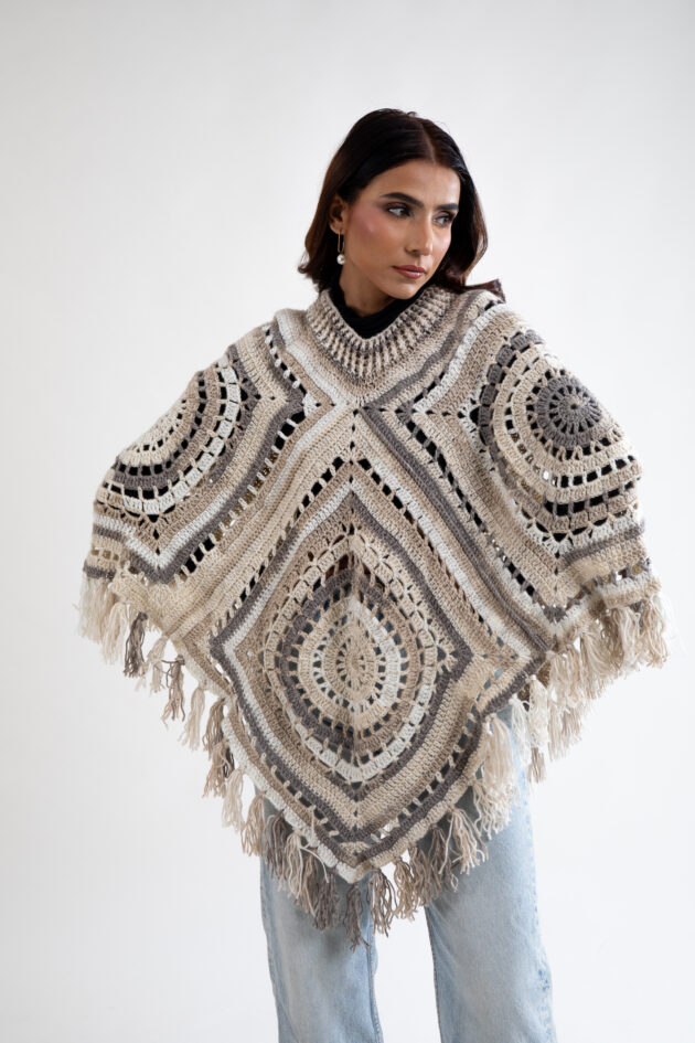 Desert Mirage Crochet Poncho - Image 5