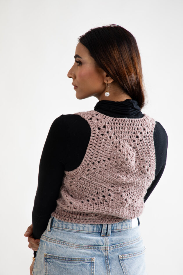 Mocha Luxe Crochet Vest - Image 4