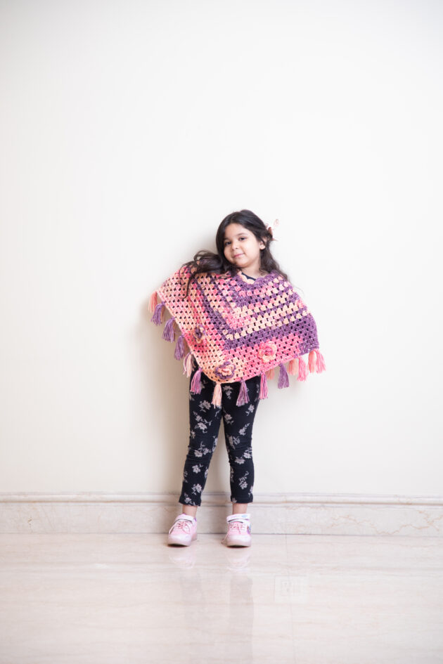 Twilight Bloom Kids Crochet Poncho - Image 4