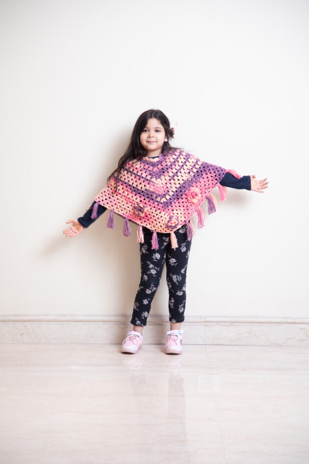 Twilight Bloom Kids Crochet Poncho - Image 5