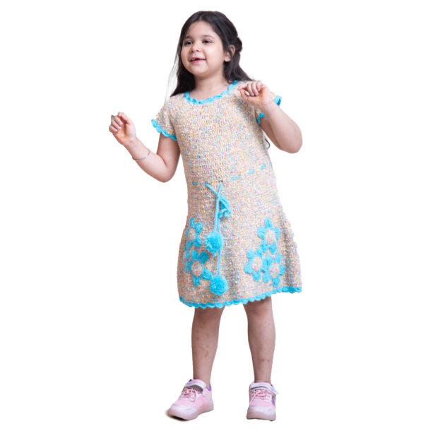 Aqua Bloom Kids Crochet Dress - Image 2