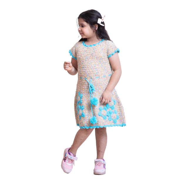 Aqua Bloom Kids Crochet Dress - Image 3